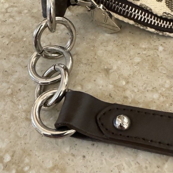 FURLA Beige and Tan Canvas and Leather Gold Studded Shoulder Bag *Very Very Rare - Picture 15 of 16